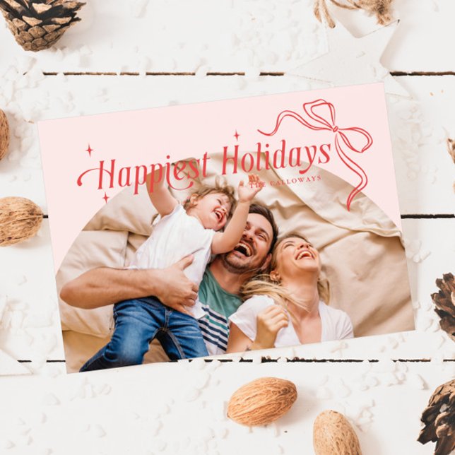 Happiest Holidays Pink Christmas Holiday Card (Creator Uploaded)