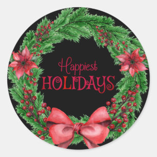 Happiest Holidays Poinsettia Classic Round Sticker