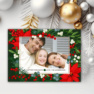 Happiest Holidays. Poinsettia Magnetic Photo Card