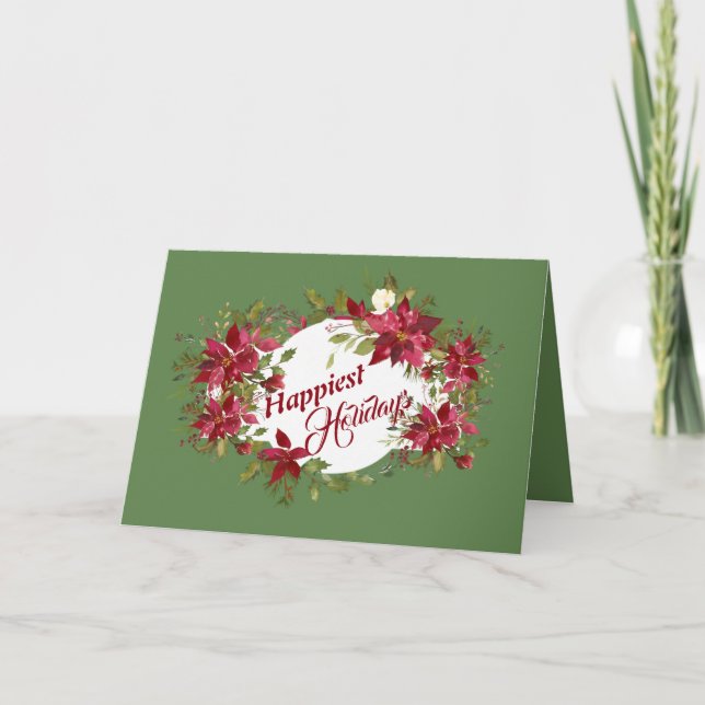 Happiest Holidays Poinsettias Holiday Card (Front)