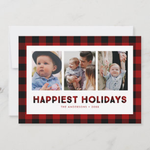 Happiest Holidays Red Buffalo Plaid Photo Holiday Card