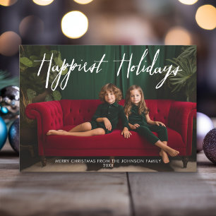 Happiest Holidays Retro Full Photo - Funky Stripes Holiday Card
