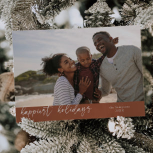 Happiest Holidays Script Brown Christmas Photo Holiday Card
