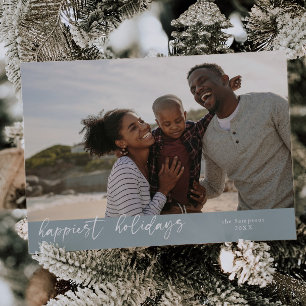 Happiest Holidays Script Stone Christmas Photo Holiday Card