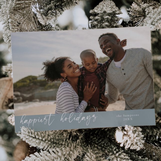 Happiest Holidays Script Stone Christmas Photo Holiday Card (Creator Uploaded)