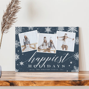 Happiest Holidays   Snowflake 3 Photo Collage Holiday Card