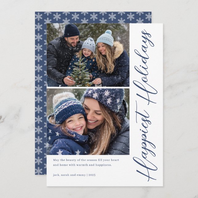 Happiest Holidays Snowflake Photo Card (Front/Back)
