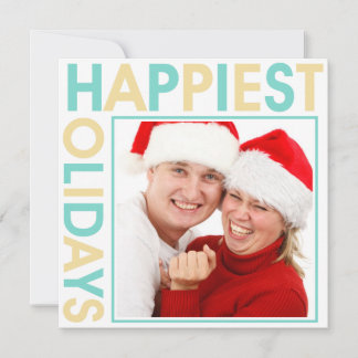 Happiest Holidays stagger steps bold blue sand Holiday Card