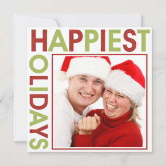 Happiest Holidays stagger steps bold red green Holiday Card
