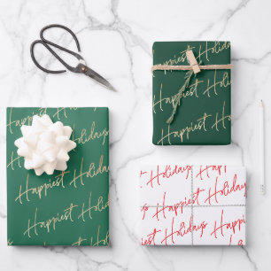 Happiest Holidays Text Wrapping Paper Sheets