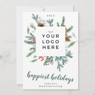 Happiest Holidays Wreath Your Business Logo Holiday Card