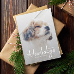 Happiest Howlidays | Dog Photo Christmas Minimal H Holiday Card<br><div class="desc">Simple, stylish custom photo Happiest Howlidays folded holiday greeting card with modern minimalist handwritten script typography in white and a simple gradient over a full photo with a natural taupe grey colour on the inside. The photo of your beloved pet and text can easily be personalised for a design as...</div>