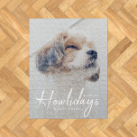 Happiest Howlidays | Dog Photo Christmas Minimal Jigsaw Puzzle<br><div class="desc">Simple, stylish custom photo Happiest Howlidays jigsaw puzzle with modern minimalist handwritten script typography in white and a simple gradient over a full photo. The photo of your beloved pet and text can easily be personalised for a design as unique as your special furbaby! The image shown is for illustration...</div>