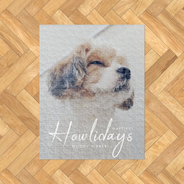 Happiest Howlidays | Dog Photo Christmas Minimal Jigsaw Puzzle (Creator Uploaded)