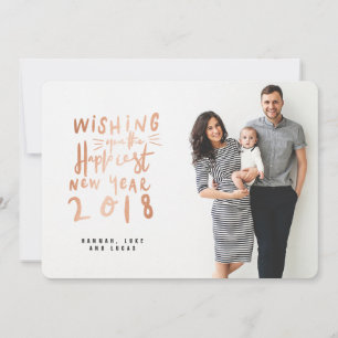HAPPIEST NEW YEAR (FULL BLEED PHOTO)ROSE GOLD HOLIDAY CARD