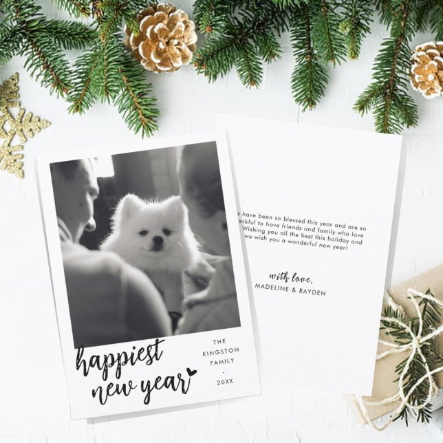 Happiest New Year Photo with Heart Holiday Card (Creator Uploaded)