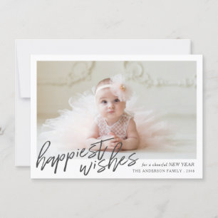 Happiest New Year Wishes Handwritten Framed Photo Holiday Card