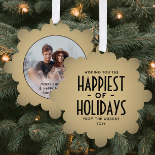 Happiest of Holidays Deco Type & Photo Christmas Tree Decoration Card