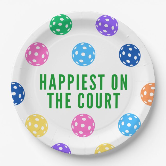 Happiest on the Court Pickleball Napkins Paper Plate (Front)