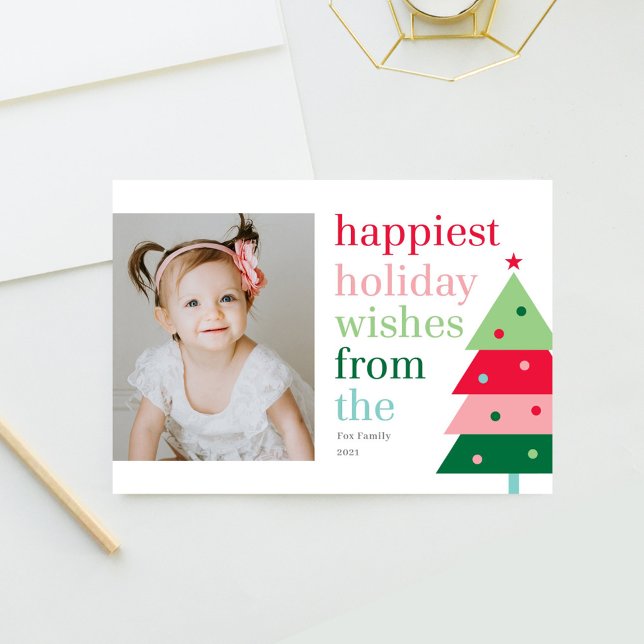 Happiest Tree Fun Modern Holiday Photo Card (Creator Uploaded)
