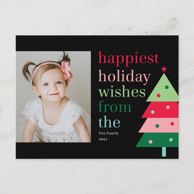 Happiest Tree Fun Modern Holiday Postcard (Front)