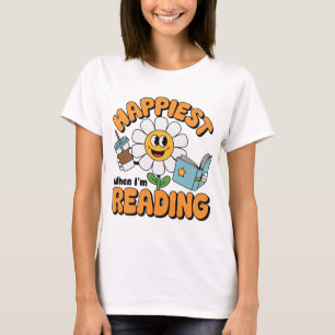 Happiest When I’m Reading – Cute Daisy Book Lover T-Shirt