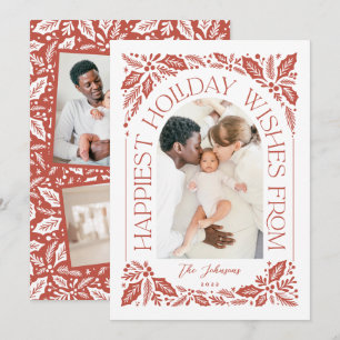 Happiest Wishes Arch Holly Berry 3 Photo Collage Holiday Card
