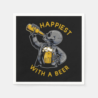 happiest with a beer with skeleton carrying a cup napkin
