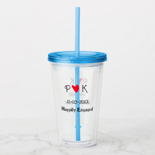 Happily Engaged add couple name letter date year h Acrylic Tumbler