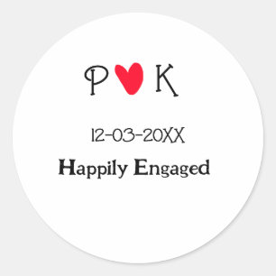 Happily Engaged add couple name letter date year h Classic Round Sticker