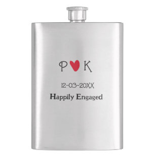 Happily Engaged add couple name letter date year h Hip Flask