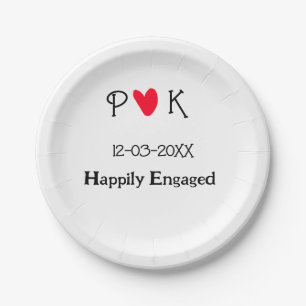 Happily Engaged add couple name letter date year h Paper Plate