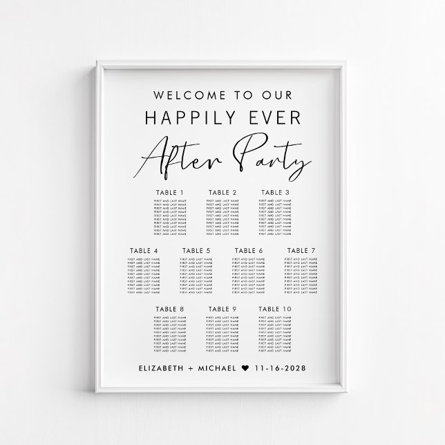 Happily Ever After 10 Table Wedding Seating Chart (Creator Uploaded)