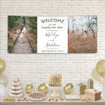 Happily Ever After 2 Photo Simple Wedding Welcome Banner<br><div class="desc">Welcome wedding guests to your ceremony or reception with an elegant custom 2 photo banner. Pictures and all text are simple to personalise. (IMAGE PLACEMENT TIP: An easy way to centre a picture exactly how you want is to crop it before uploading to the Zazzle website.) The modern minimalist black...</div>