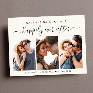 Happily Ever After 3 Photo Cream Save The Date Announcement Postcard