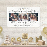 Happily Ever After 3 Photo Elegant Wedding Welcome Banner<br><div class="desc">Welcome wedding guests to your ceremony or reception with an elegant custom 3 photo collage banner. Pictures and all text are simple to personalise. (IMAGE PLACEMENT TIP: An easy way to centre a photo exactly how you want is to crop it before uploading to the Zazzle website.) The modern minimalist...</div>