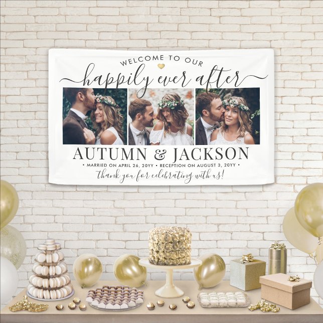Happily Ever After 3 Photo Elegant Wedding Welcome Banner (Creator Uploaded)