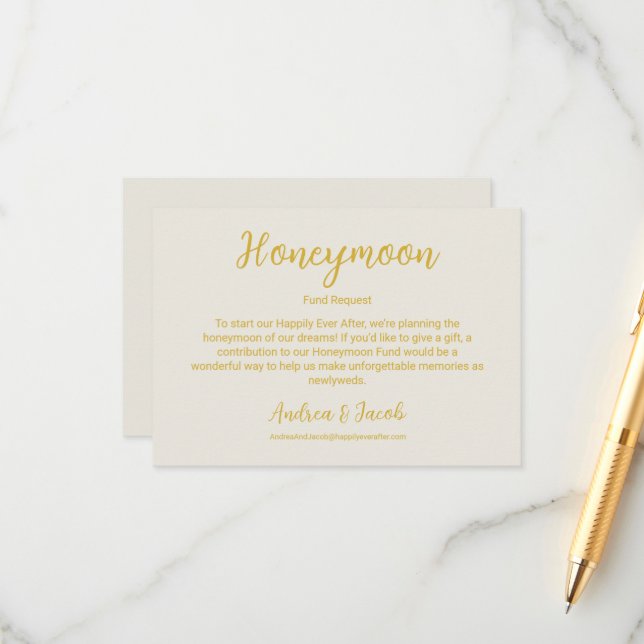 Happily Ever After Alabaster Gold Honeymoon Fund Enclosure Card (Front/Back In Situ)