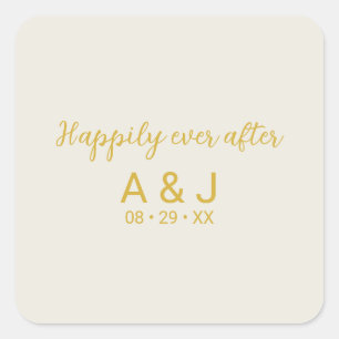 Happily Ever After Alabaster White Gold Monogram Square Sticker