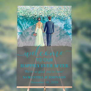 Happily Ever After Beach Wedding Welcome Frosted Acrylic Sign
