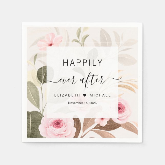 Happily Ever After Beautiful floral Wedding Napkin (Front)