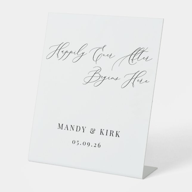 Happily Ever After Begins Here Wedding Backdrop  Pedestal Sign (Front)
