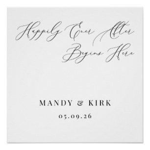 Happily Ever After Begins Here Wedding Backdrop Poster