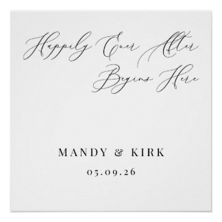 Happily Ever After Begins Here Wedding Backdrop  Poster
