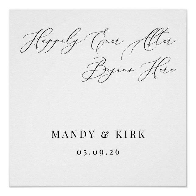 Happily Ever After Begins Here Wedding Backdrop  Poster (Front)
