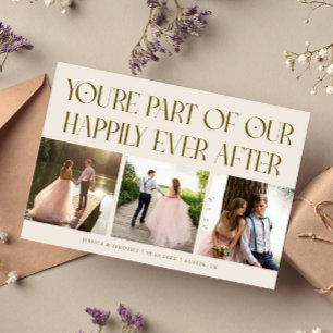 Happily Ever After Beige Wedding Photo Thank You Card