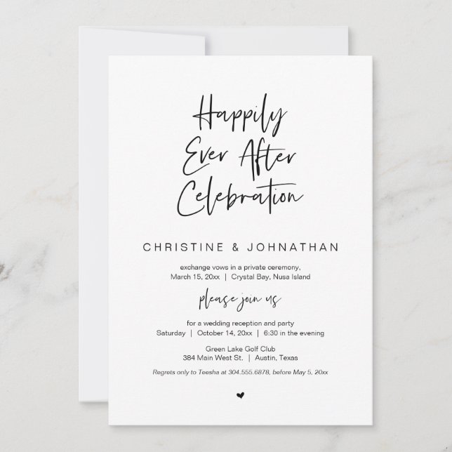 Happily Ever After, Black, Elopement Celebration Invitation (Front)