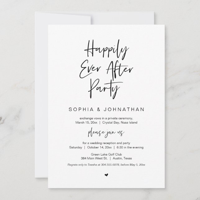 Happily Ever After, Black font, Elopement Party Invitation (Front)