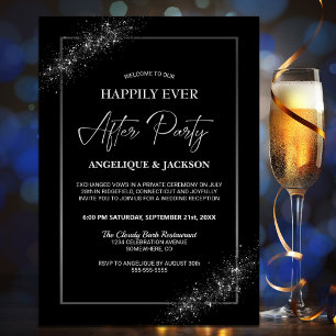 Happily Ever After Black Glitter Wedding Reception Invitation