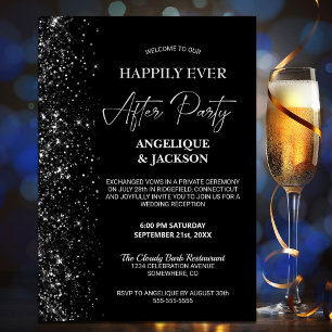 Happily Ever After Black Glitter Wedding Reception Invitation